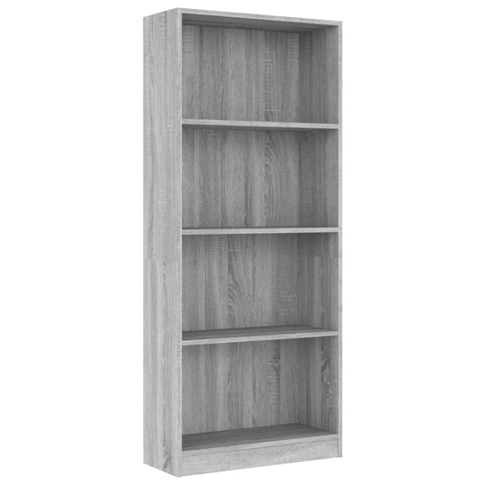 Vidaxl 4-poschodová knižnica sivá sonoma 60x24x142 cm spracované drevo